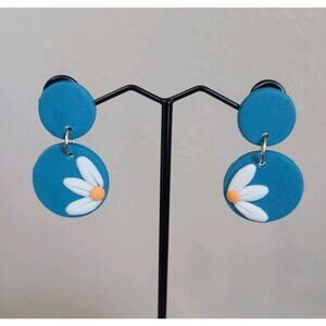 Handmade‎ Mexican Terra Cotta Barro Inspired Dangle Post Earrings Light Weight